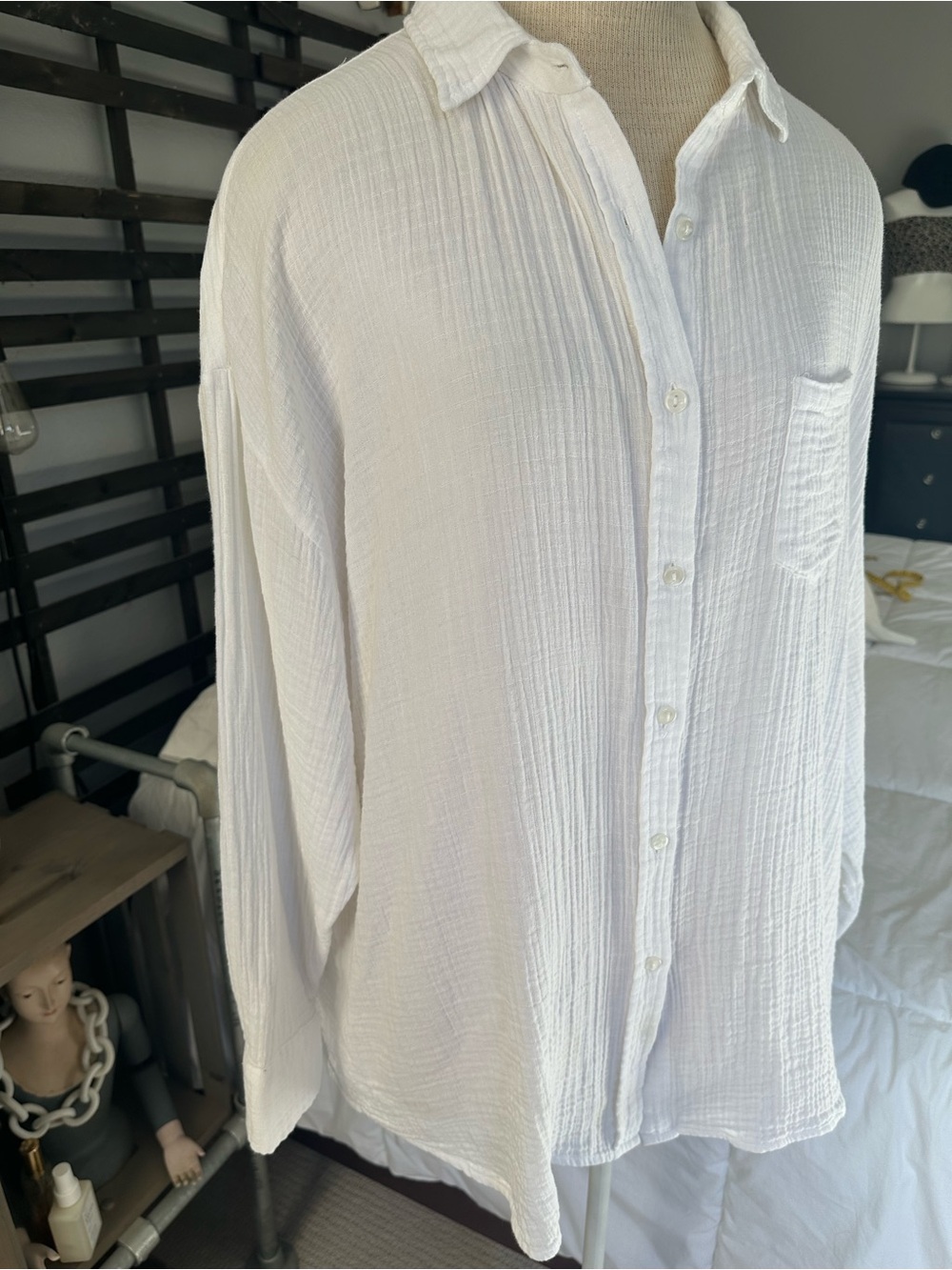 Sea Level Australia White Button-Down Cotton Gauze Shirt, size large - Picture 5 of 14